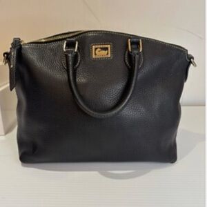 Dooney & Bourke Black Pebbled Leather Satchel Bag with Gold Hardware